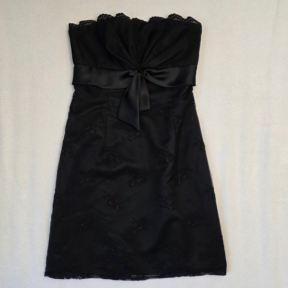 White House Black Market Lace Strapless Mini Dress 2 Black Satin Bow Cocktail